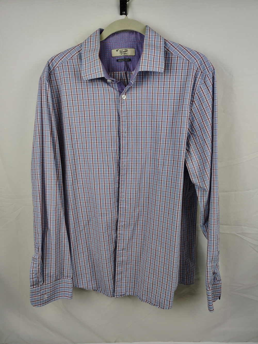 Original Penguin Light Blue and Red Plaid Dress Shirt Size 34/35 - 16 1/2